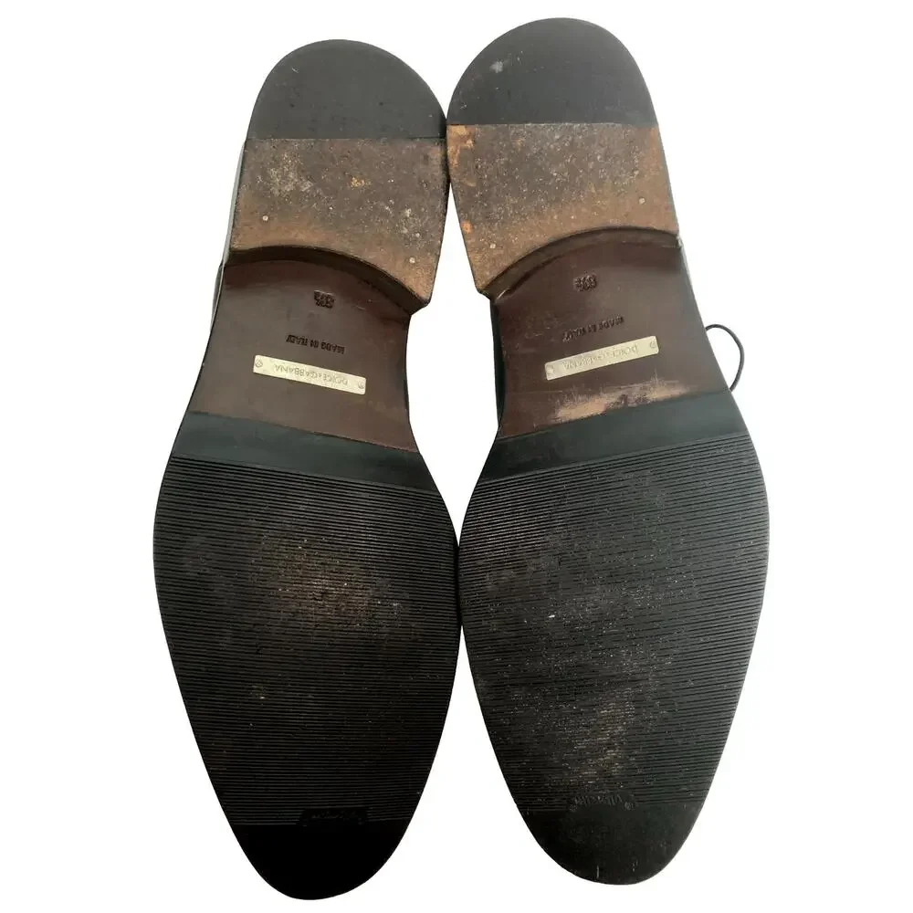 Dolce & Gabbana Black Leather Cap Toe Oxfords Men 9.5